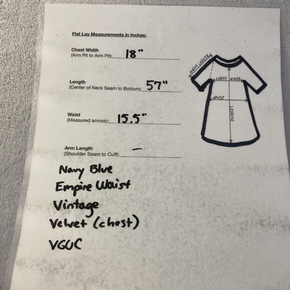 Vintage 90s Empire Waist Velvet Gown Dress Womens 11/12 Navy Blue Made in USA - Picture 14 of 14